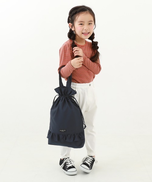 devirock（デビロック）の「持ち手付きフリル巾着袋（トートバッグ・キッズ・ネイビー/グレー系その他/スモークピンク・ONE SIZE）」の9枚目の写真