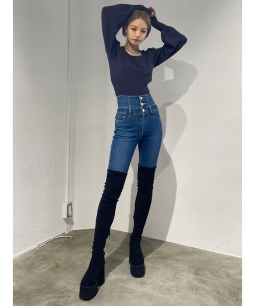 EMODA(エモダ)の「タンクバルキーロングブーツ(ブーツ・レディース・ブラック/ベージュ・SMALL/MEDIUM/LARGE)」の16枚目の写真