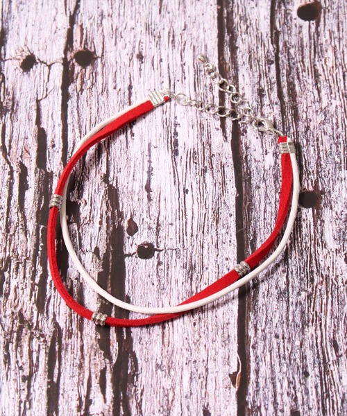 BAYBLO（ベイブロ）の「(BB)【ユニセックス】【フェイクレザー】2連 重ね付け見え アンクレット（アンクレット・メンズ・ネイビー/ブラウン/レッド/ターコイズブルー/ブラック/ベージュ・FREE）」の9枚目の写真