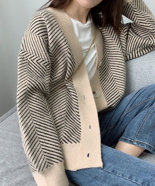 Jewelobe（ジュエローブ）の「ヘリンボーンオーバーカーディガン（カーディガン/ボレロ・レディース・ベージュ/ブラック・FREE）」の18枚目の写真