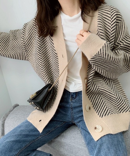 Jewelobe（ジュエローブ）の「ヘリンボーンオーバーカーディガン（カーディガン/ボレロ・レディース・ベージュ/ブラック・FREE）」の22枚目の写真