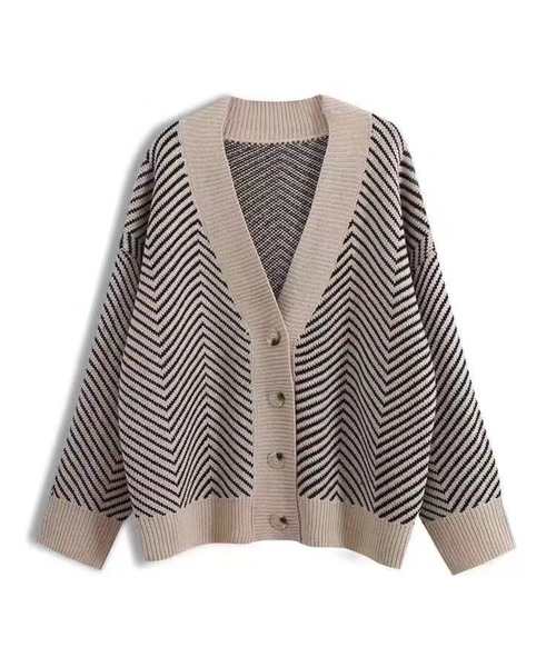Jewelobe（ジュエローブ）の「ヘリンボーンオーバーカーディガン（カーディガン/ボレロ・レディース・ベージュ/ブラック・FREE）」の8枚目の写真