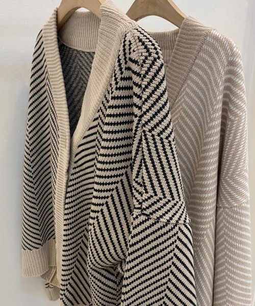 Jewelobe（ジュエローブ）の「ヘリンボーンオーバーカーディガン（カーディガン/ボレロ・レディース・ベージュ/ブラック・FREE）」の16枚目の写真