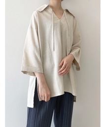 美品　ツハル　SM2 オーバーブラウス　チュニック　水色　麻　リネン　100% 美品 ツハル SM2 オーバーブラウス チュニック 水色 麻 リネン
