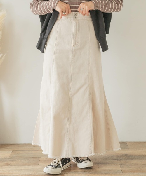 ITEMS URBANRESEARCH(アイテムズ アーバンリサーチ)の「デニムマーメイドスカート(デニムスカート・レディース・アイボリー/ブラック・FREE)」の1枚目の写真