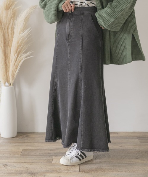 ITEMS URBANRESEARCH(アイテムズ アーバンリサーチ)の「デニムマーメイドスカート(デニムスカート・レディース・アイボリー/ブラック・FREE)」の2枚目の写真