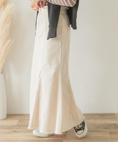 ITEMS URBANRESEARCH(アイテムズ アーバンリサーチ)の「デニムマーメイドスカート(デニムスカート・レディース・アイボリー/ブラック・FREE)」の4枚目の写真
