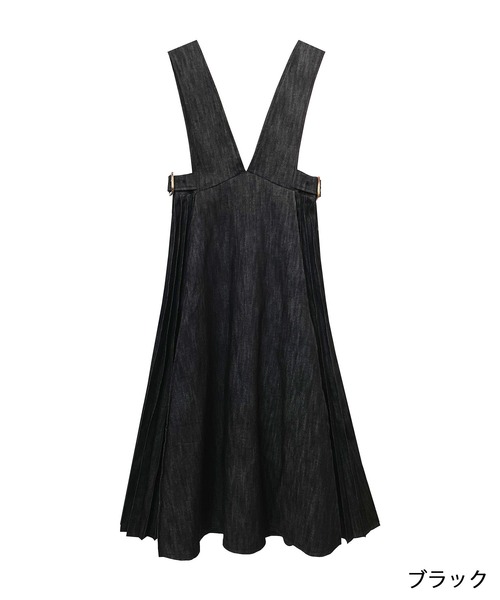 ADIRA（アディラ）の「サイドプリーツVネックジャンスカ（ジャンパースカート・レディース・ブラック/ベージュ/ブラウン・MEDIUM）」の9枚目の写真