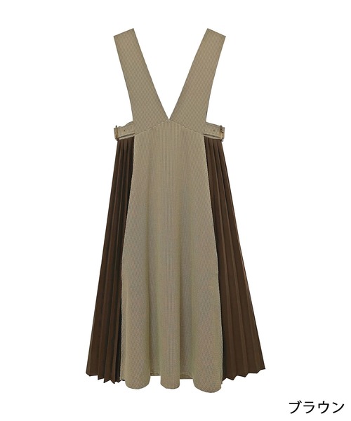 ADIRA（アディラ）の「サイドプリーツVネックジャンスカ（ジャンパースカート・レディース・ブラック/ベージュ/ブラウン・MEDIUM）」の4枚目の写真