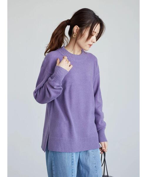 Green　Parks（グリーンパークス）の「クルーネックリブプルオーバー＊（ニット/セーター・レディース・パープル/グリーン/モカ/アイボリー/ブラック/ブラウン・FREE）」の12枚目の写真
