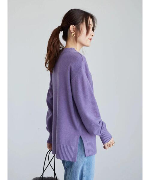 Green　Parks（グリーンパークス）の「クルーネックリブプルオーバー＊（ニット/セーター・レディース・パープル/グリーン/モカ/アイボリー/ブラック/ブラウン・FREE）」の21枚目の写真