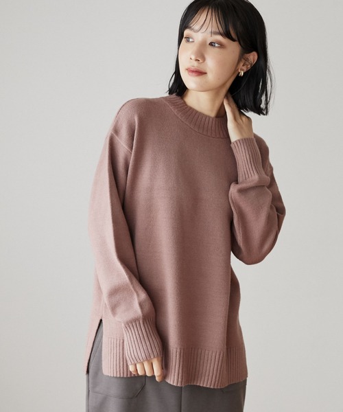 Green　Parks（グリーンパークス）の「クルーネックリブプルオーバー＊（ニット/セーター・レディース・パープル/グリーン/モカ/アイボリー/ブラック/ブラウン・FREE）」の3枚目の写真