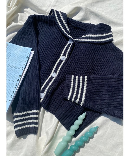 WC（ダブル シー）の「セーラーニットカーディガン（カーディガン/ボレロ・レディース・ネイビー/アイボリー/グリーン・FREE）」の3枚目の写真