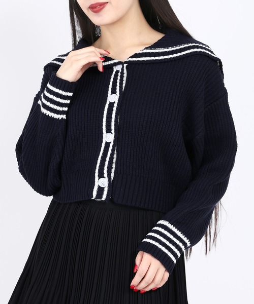 WC（ダブル シー）の「セーラーニットカーディガン（カーディガン/ボレロ・レディース・ネイビー/アイボリー/グリーン・FREE）」の5枚目の写真