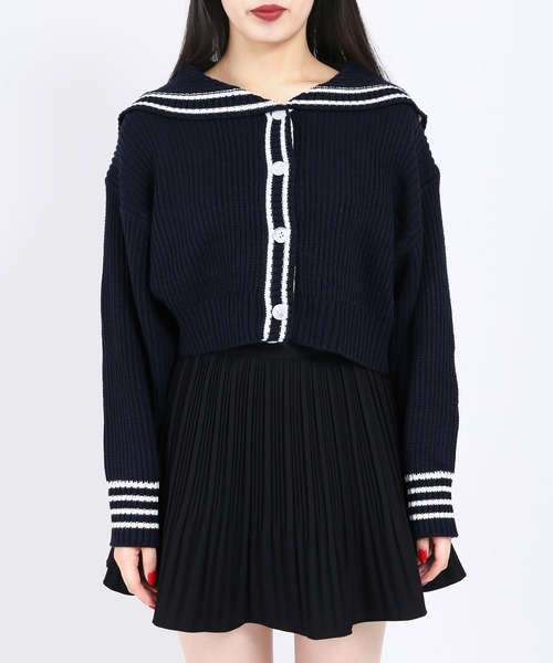 WC（ダブル シー）の「セーラーニットカーディガン（カーディガン/ボレロ・レディース・ネイビー/アイボリー/グリーン・FREE）」の6枚目の写真