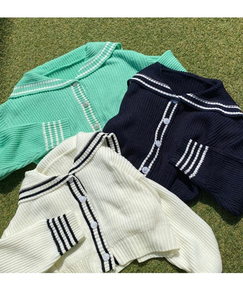 WC（ダブル シー）の「セーラーニットカーディガン（カーディガン/ボレロ・レディース・ネイビー/アイボリー/グリーン・FREE）」の12枚目の写真