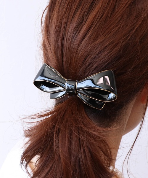 Three Four Time（ｽﾘｰﾌｫｰﾀｲﾑ）の「グロスエポリボンバレッタ（バレッタ/ヘアクリップ・レディース・ブラック/ブラウン/アイボリー・FREE）」の10枚目の写真