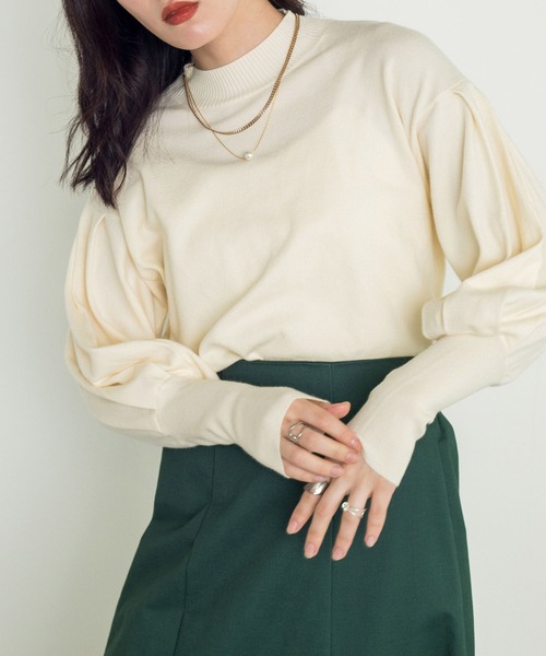 w closet（ダブルクローゼット）の「12G天竺パフショルハイネックプルオーバー（ニット/セーター・レディース・ホワイト/ブラック/グリーン・FREE）」の12枚目の写真