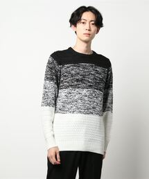 【BLUE STANDARD/ブルースタンダード】抗ピル加工で毛玉のできにくい 4段グラデーション　ウォッシャブル　クルーネックニットセーター