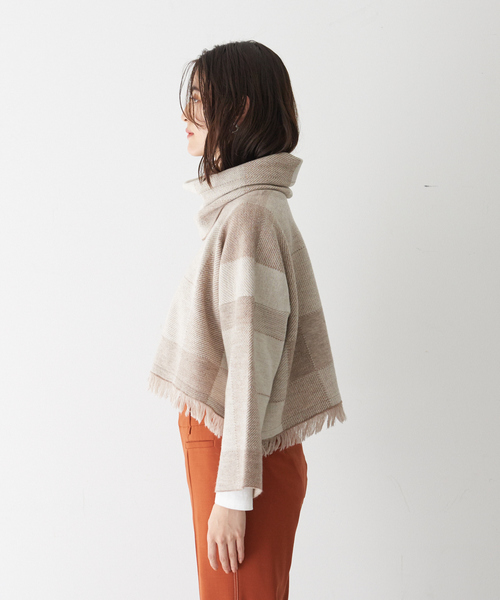 qualite(カリテ)の「チェックジャガードショートニット◇セットアップ対応※スヌード付き(ニット/セーター・レディース・ベージュ/ブラック・フリー)」の14枚目の写真