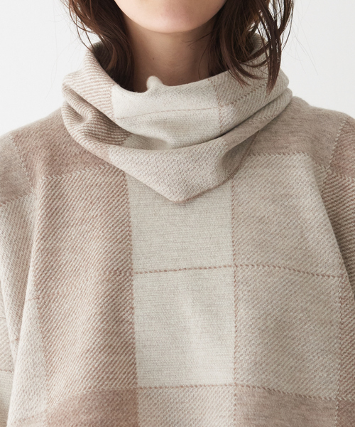 qualite(カリテ)の「チェックジャガードショートニット◇セットアップ対応※スヌード付き(ニット/セーター・レディース・ベージュ/ブラック・フリー)」の16枚目の写真