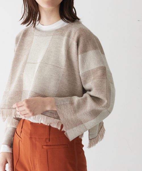 qualite(カリテ)の「チェックジャガードショートニット◇セットアップ対応※スヌード付き(ニット/セーター・レディース・ベージュ/ブラック・フリー)」の17枚目の写真