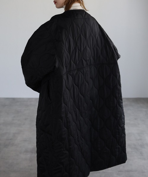 r.（アールドット）の「リップストップライナーキルトコート（ノーカラーコート・レディース・ブラック/ブラウン/ベージュ/ライトベージュ/カーキ・FREE）」の14枚目の写真