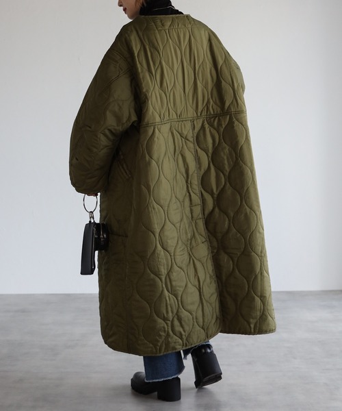r.（アールドット）の「リップストップライナーキルトコート（ノーカラーコート・レディース・ブラック/ブラウン/ベージュ/ライトベージュ/カーキ・FREE）」の16枚目の写真