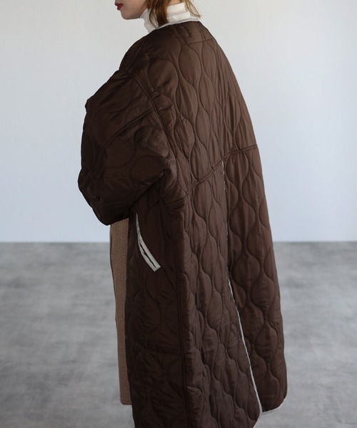 r.（アールドット）の「リップストップライナーキルトコート（ノーカラーコート・レディース・ブラック/ブラウン/ベージュ/ライトベージュ/カーキ・FREE）」の9枚目の写真