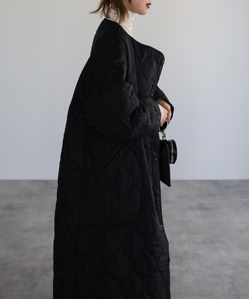 r.（アールドット）の「リップストップライナーキルトコート（ノーカラーコート・レディース・ブラック/ブラウン/ベージュ/ライトベージュ/カーキ・FREE）」の13枚目の写真