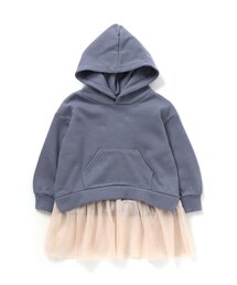 裏起毛あったか裾チュールパーカー