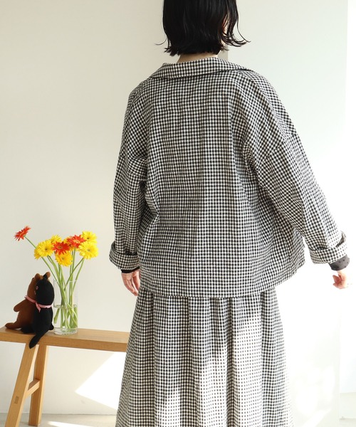 l'atelier du savon（アトリエドサボン）の「Li/C ワッシャーアムンゼン ギンガムジャケット（テーラードジャケット・レディース・ブラック・FREE）」の6枚目の写真