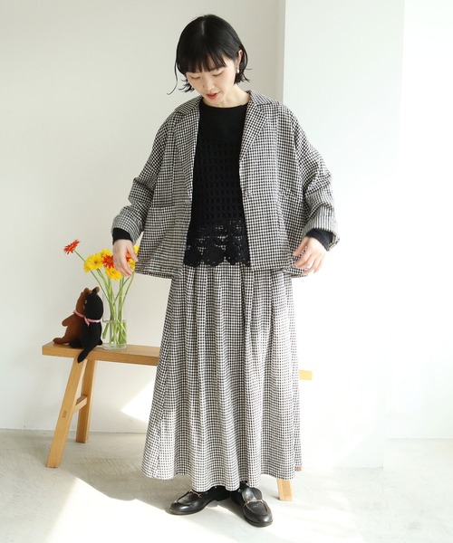 l'atelier du savon（アトリエドサボン）の「Li/C ワッシャーアムンゼン ギンガムジャケット（テーラードジャケット・レディース・ブラック・FREE）」の11枚目の写真