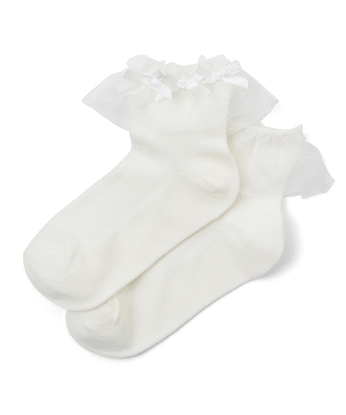 CHOPIN(ショパン)の「オーガンジーフリルソックス(ソックス/靴下・キッズ・ホワイト/ネイビー・22-24cm/13-15cm/19-21cm/16-18cm)」の1枚目の写真