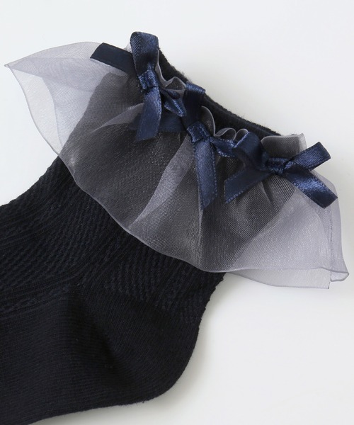 CHOPIN(ショパン)の「オーガンジーフリルソックス(ソックス/靴下・キッズ・ホワイト/ネイビー・22-24cm/13-15cm/19-21cm/16-18cm)」の6枚目の写真