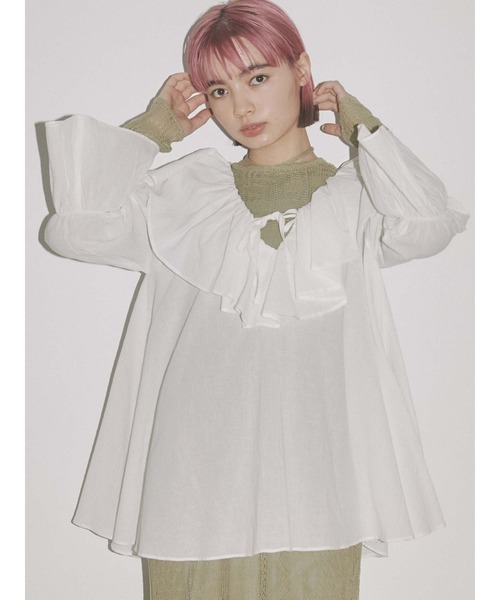 merry jenny（メリージェニー）の「cottonリラクシーフリルブラウス（シャツ/ブラウス・レディース・オフホワイト/ブラウン/ブラック・FREE）」の2枚目の写真