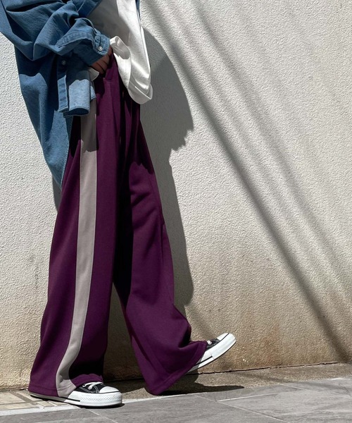 WEGO（ウィゴー）の「WEGO/ライントラックパンツ（スウェットパンツ・メンズ・ネイビー/カーキ/パープル/ベージュ/ブラック・LARGE/MEDIUM）」の5枚目の写真