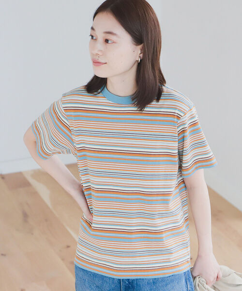 BEAMS BOY（ビームスボーイ）の「BEAMS BOY / ボーイ マルチボーダー クルーネック ショートスリーブ Tシャツ（Tシャツ/カットソー・レディース・ダークグリーン/オレンジ/ライトグリーン・FREE）」の10枚目の写真