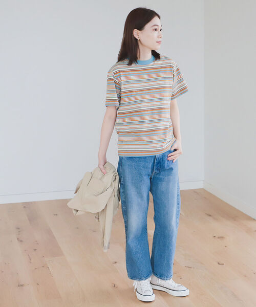 BEAMS BOY（ビームスボーイ）の「BEAMS BOY / ボーイ マルチボーダー クルーネック ショートスリーブ Tシャツ（Tシャツ/カットソー・レディース・ダークグリーン/オレンジ/ライトグリーン・FREE）」の15枚目の写真