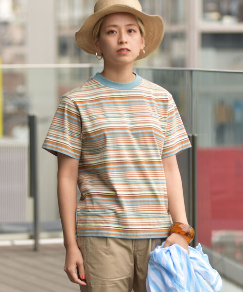 BEAMS BOY（ビームスボーイ）の「BEAMS BOY / ボーイ マルチボーダー クルーネック ショートスリーブ Tシャツ（Tシャツ/カットソー・レディース・ダークグリーン/オレンジ/ライトグリーン・FREE）」の13枚目の写真