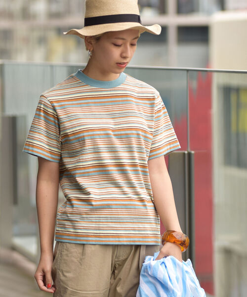 BEAMS BOY（ビームスボーイ）の「BEAMS BOY / ボーイ マルチボーダー クルーネック ショートスリーブ Tシャツ（Tシャツ/カットソー・レディース・ダークグリーン/オレンジ/ライトグリーン・FREE）」の20枚目の写真