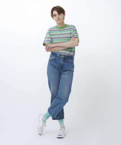 BEAMS BOY（ビームスボーイ）の「BEAMS BOY / ボーイ マルチボーダー クルーネック ショートスリーブ Tシャツ（Tシャツ/カットソー・レディース・ダークグリーン/オレンジ/ライトグリーン・FREE）」の18枚目の写真