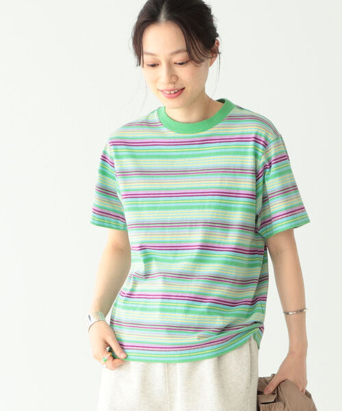 BEAMS BOY（ビームスボーイ）の「BEAMS BOY / ボーイ マルチボーダー クルーネック ショートスリーブ Tシャツ（Tシャツ/カットソー・レディース・ダークグリーン/オレンジ/ライトグリーン・FREE）」の8枚目の写真