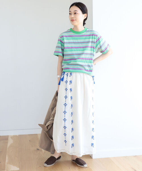 BEAMS BOY（ビームスボーイ）の「BEAMS BOY / ボーイ マルチボーダー クルーネック ショートスリーブ Tシャツ（Tシャツ/カットソー・レディース・ダークグリーン/オレンジ/ライトグリーン・FREE）」の16枚目の写真