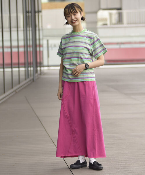 BEAMS BOY（ビームスボーイ）の「BEAMS BOY / ボーイ マルチボーダー クルーネック ショートスリーブ Tシャツ（Tシャツ/カットソー・レディース・ダークグリーン/オレンジ/ライトグリーン・FREE）」の14枚目の写真