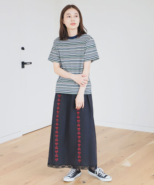 BEAMS BOY（ビームスボーイ）の「BEAMS BOY / ボーイ マルチボーダー クルーネック ショートスリーブ Tシャツ（Tシャツ/カットソー・レディース・ダークグリーン/オレンジ/ライトグリーン・FREE）」の12枚目の写真