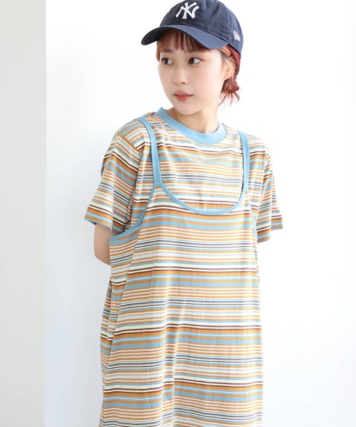 BEAMS BOY（ビームスボーイ）の「BEAMS BOY / ボーイ マルチボーダー クルーネック ショートスリーブ Tシャツ（Tシャツ/カットソー・レディース・ダークグリーン/オレンジ/ライトグリーン・FREE）」の3枚目の写真