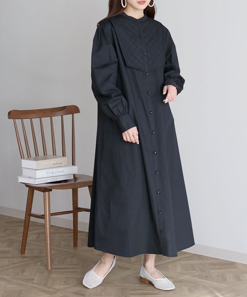 HER CLOSET（ハークローゼット）の「【shemoshelly】キルティングヨークシャツワンピース（シャツワンピース・レディース・ブラック/オフホワイト/ライトベージュ・M）」の8枚目の写真