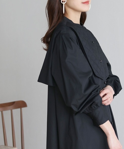 HER CLOSET（ハークローゼット）の「【shemoshelly】キルティングヨークシャツワンピース（シャツワンピース・レディース・ブラック/オフホワイト/ライトベージュ・M）」の13枚目の写真