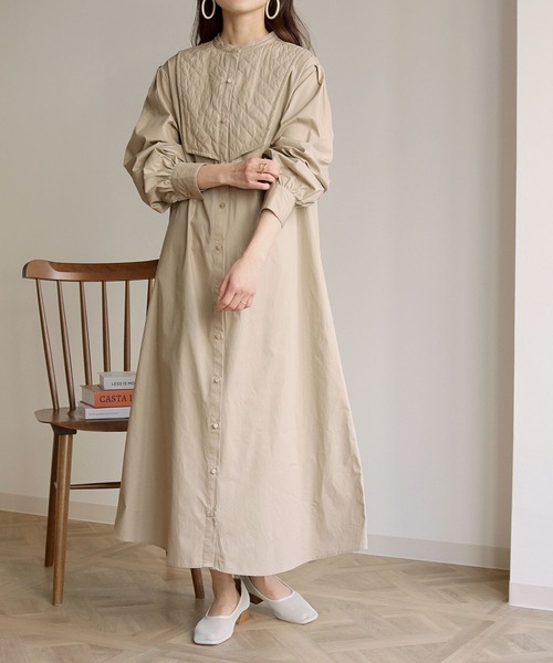 HER CLOSET（ハークローゼット）の「【shemoshelly】キルティングヨークシャツワンピース（シャツワンピース・レディース・ブラック/オフホワイト/ライトベージュ・M）」の17枚目の写真